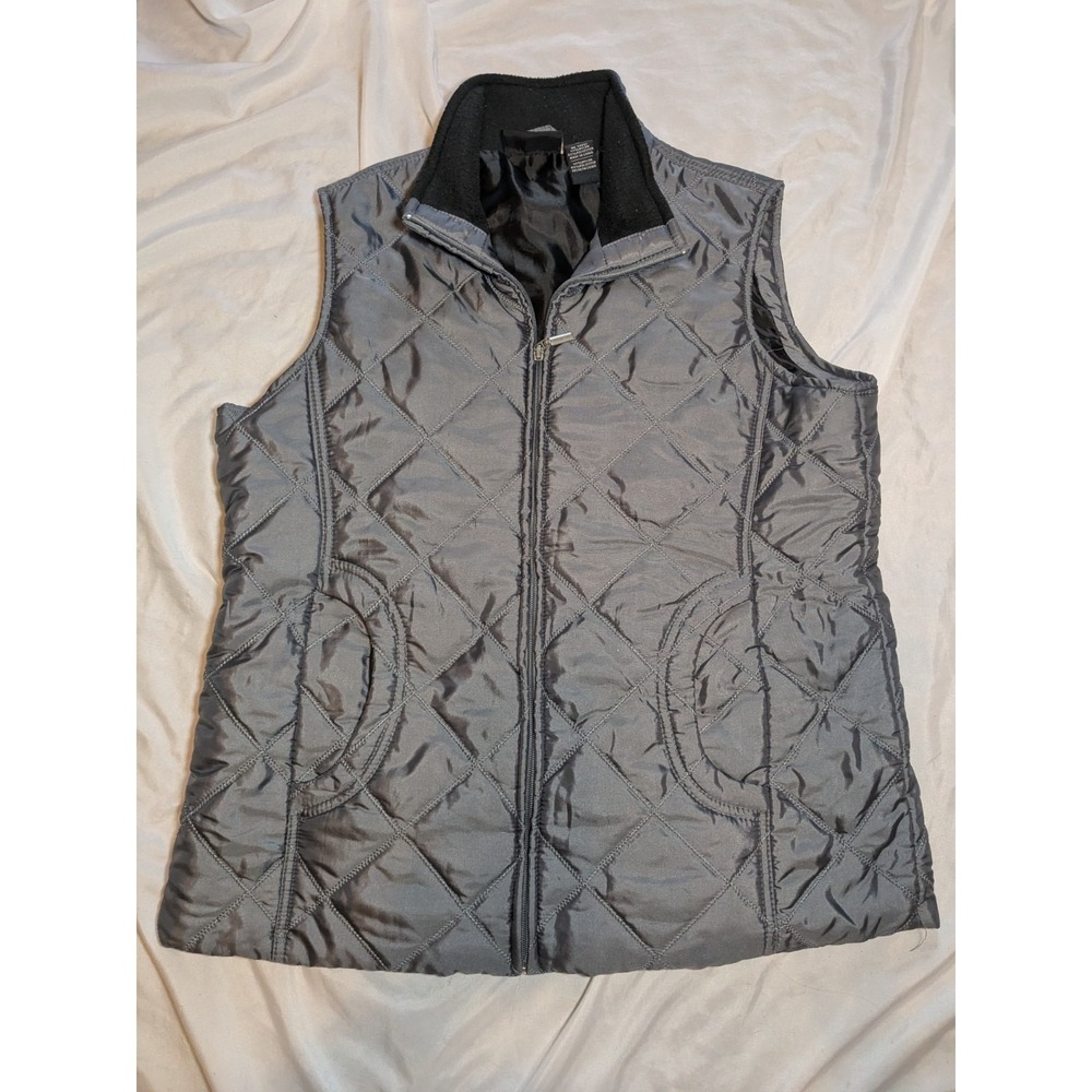 Jane Ashley Gray And Black Quilted Puffer Full Zip Vest Size‎ Large